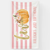 Pompoen 2e verjaardag banner - Girl Pink Stripes (Verticaal)