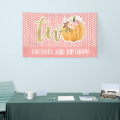 Pompoen 2e verjaardag banner - Meisroze Stippen (Beurs)