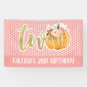 Pompoen 2e verjaardag banner - Meisroze Stippen (Horizontaal)