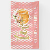 Pompoen 2e verjaardag banner - Meisroze Stippen (Verticaal)