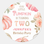 Pompoen 2e verjaardag Bold Pink Girl Bloemenfeest Ronde Sticker (Voorkant)