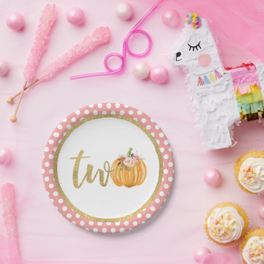 Pompoen 2e verjaardag Bord - Roze pooldots (Feest)