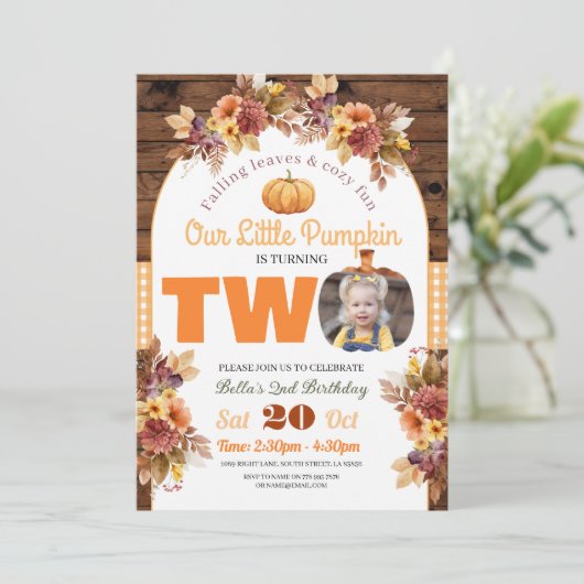 Pompoen 2e Verjaardag Kleine Foto Twee Herfst Herf Kaart (Staand voorkant)