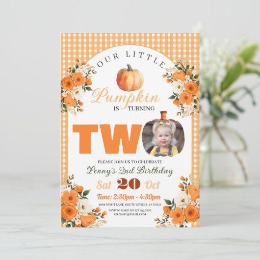 Pompoen 2e Verjaardag Kleine Pompoen Herfst Herfst Kaart (Staand voorkant)