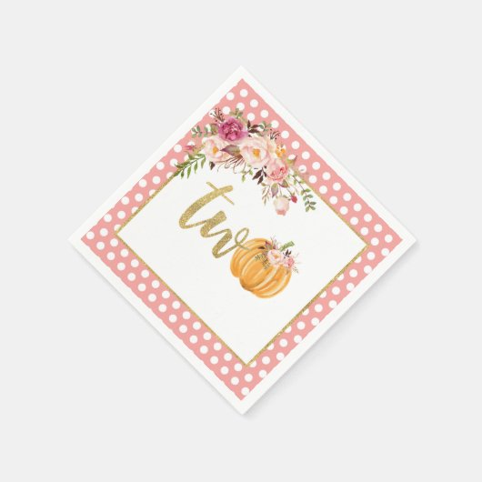 Pompoen 2e Verjaardag Servet - Bloemroze Stippen (Hoek)