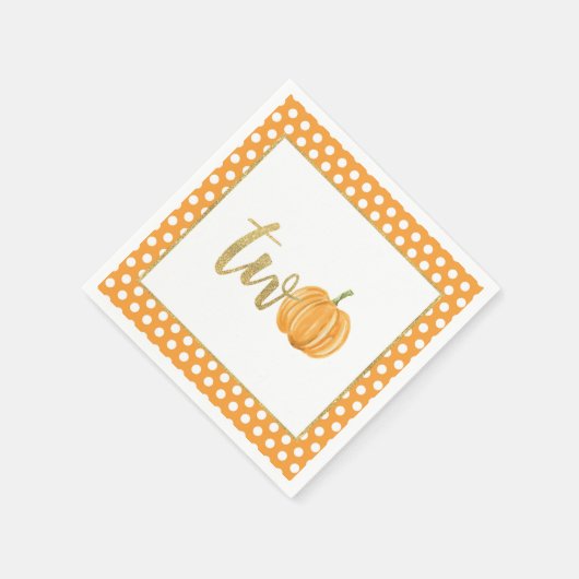 Pompoen 2e verjaardag servet - Oranje Stippen (Hoek)
