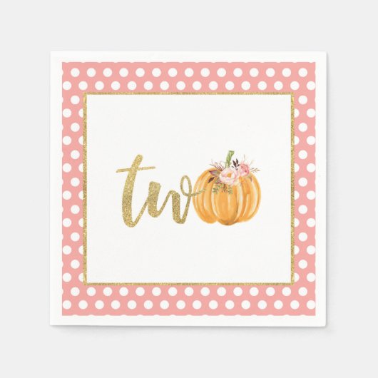 Pompoen 2e verjaardag servet - Roze Stippen (Voorkant)