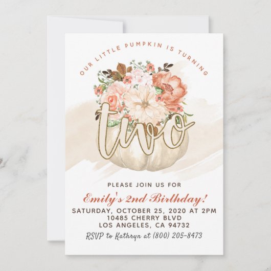 Pompoen 2e verjaardag uitnodiging (Voorkant)