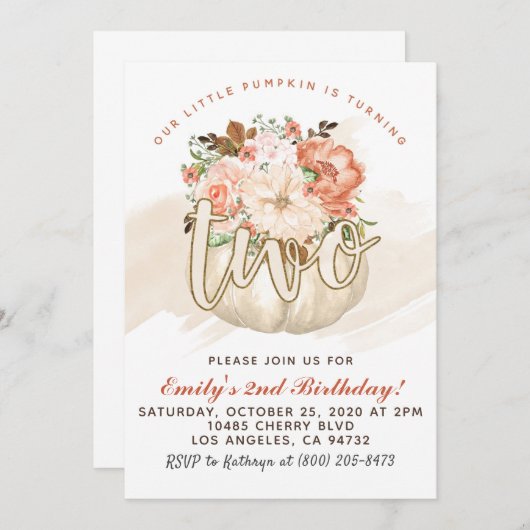 Pompoen 2e verjaardag uitnodiging (Voorkant / Achterkant)