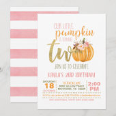 Pompoen 2e verjaardag Uitnodiging - Roze Strepen (Voorkant / Achterkant)