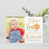 Pompoen 2e verjaardag uitnodiging w / foto (Staand voorkant)