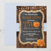 Pompoen 2e Verjaardagsfeest TWEE Blauwe Uitnodigin Kaart (Voorkant / Achterkant)