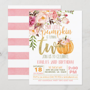 Pompoen 2ND Birthday Invitation - Floral Stripes Kaart