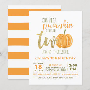 Pompoen 2ND Birthday Invitation - Oranje stripes Kaart