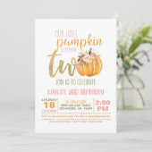 Pompoen 2ND Birthday Invitation - Roze speldenband Kaart (Staand voorkant)