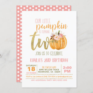 Pompoen 2ND Birthday Uitnodiging - Roze Stippen