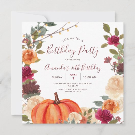 Pompoen 30e verjaardagsfeest Boho slingerlicht Kaart (Voorkant)