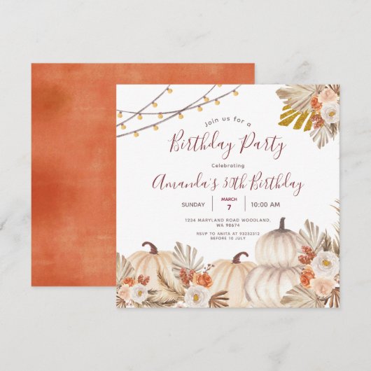 Pompoen 30e verjaardagsfeestje Boho Pampas Gras Kaart (Voorkant / Achterkant)