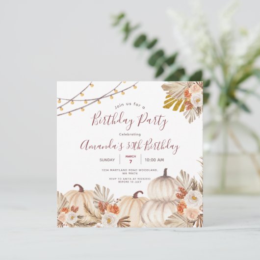 Pompoen 30e verjaardagsfeestje Boho Pampas Gras Kaart (Staand voorkant)