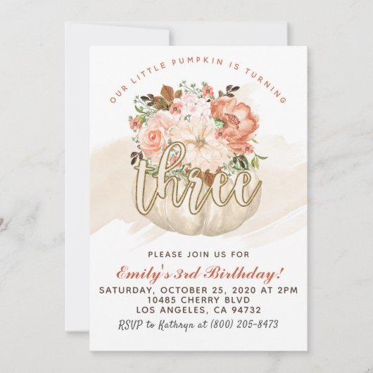 Pompoen 3e verjaardag uitnodiging (Voorkant)