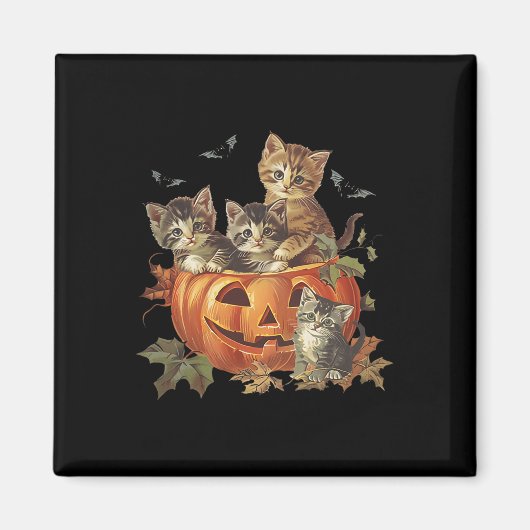 Pompoen 90s Cat Retro Halloween Magneet (Voorkant)