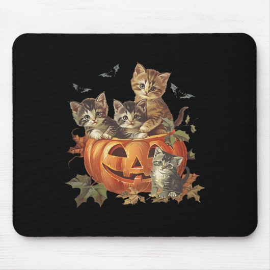 Pompoen 90s Cat Retro Halloween Muismat (Voorkant)