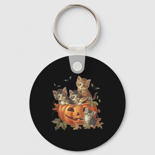 Pompoen  90s Cat Retro Halloween Sleutelhanger (Voorkant)