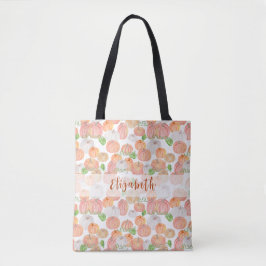 pompoen aangepaste naam herfst tote bag