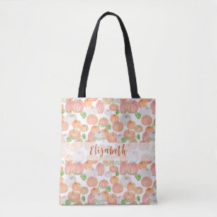 pompoen aangepaste naam herfst tote bag