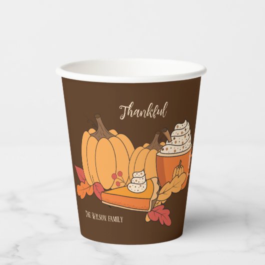 Pompoen Alles Thanksgiving Bruin Papier Cup Papieren Bekers (Voorkant)