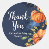 Pompoen Aquarel Herfst Baby Shower Dank je wel Ronde Sticker (Voorkant)