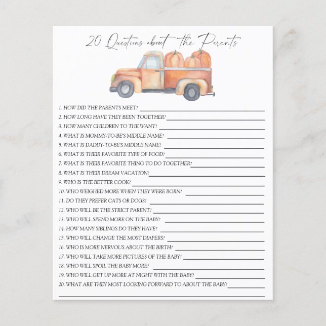 Pompoen auto - 20 vragen over de ouders (Voorkant)