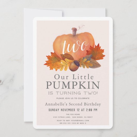 Pompoen Autumn Leaves Blush Pink Girl 2e verjaarda Kaart (Voorkant)