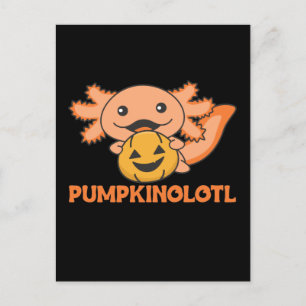 Pompoen Axolotl Liefhebbers Cute Dieren Voor Hallo Feestdagenkaart