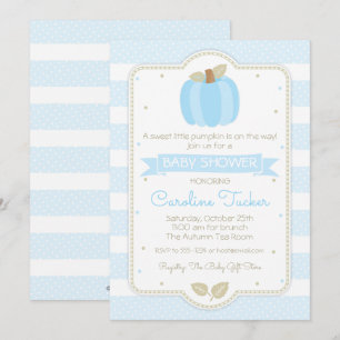 Pompoen Baby Boy Douche Uitnodiging - Blauwe Strep