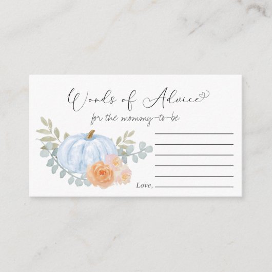 Pompoen Baby Boy Douche Woorden van advies Informatiekaartje (Voorkant)