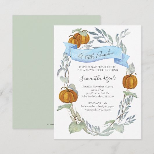 Pompoen Baby Douche Uitnodigingen Herfst Herfst (Voorkant / Achterkant)