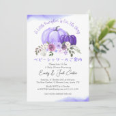 Pompoen Baby Meisje Douche Paarse Bloemen Elegant Kaart (Staand voorkant)