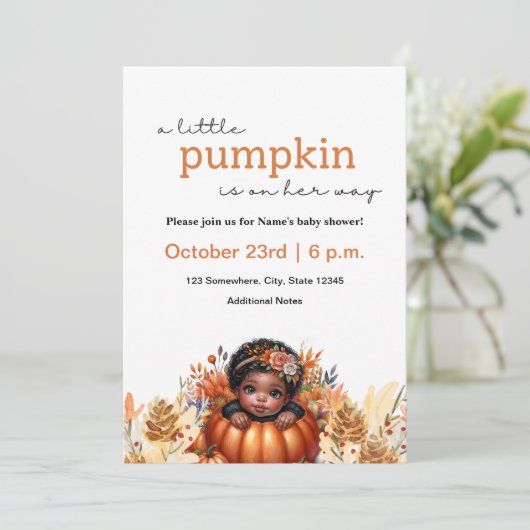 Pompoen Baby Meisje Douche Zwart Kind Kaart (Staand voorkant)