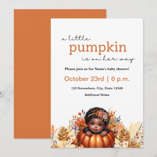 Pompoen Baby Meisje Douche Zwart Kind Kaart (Voorkant / Achterkant)