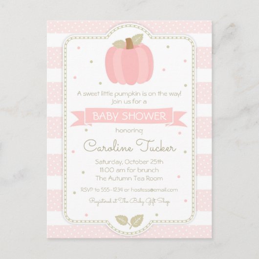 pompoen baby meisje roze Baby shower uitnodiging (Voorkant)