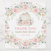 Pompoen Baby Meisje Roze Blush Bloemen Groen Goud Wijn Etiket (Enkel label)