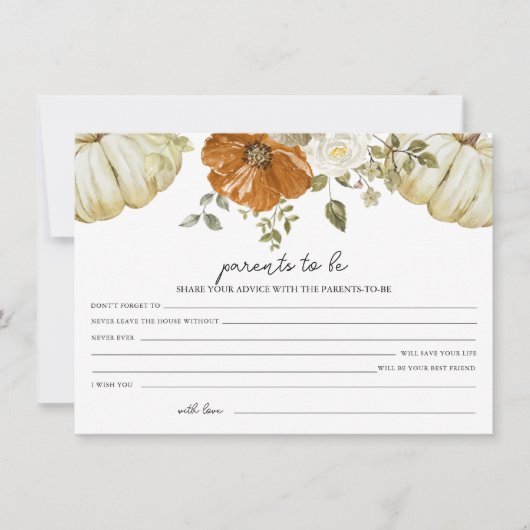 Pompoen Baby shower Advies voor de Ouders Kaart (Voorkant)