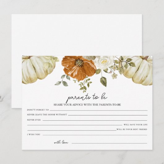 Pompoen Baby shower Advies voor de Ouders Kaart (Voorkant / Achterkant)