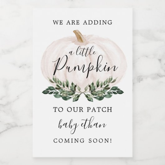 Pompoen Baby shower Baby Zwangerschapsaankondiging Wijn Etiket (Enkel label)