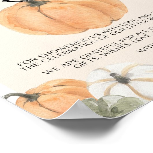 Pompoen Baby shower Bedankt Teken Poster (Hoek)