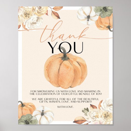 Pompoen Baby shower Bedankt Teken Poster (Voorkant)