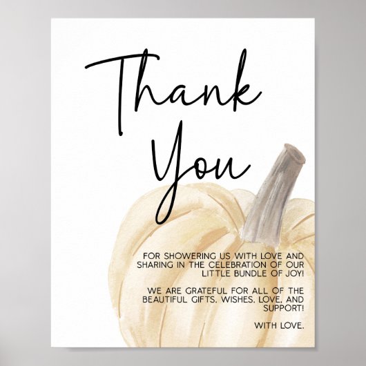 Pompoen Baby shower Bedankt Teken Poster (Voorkant)