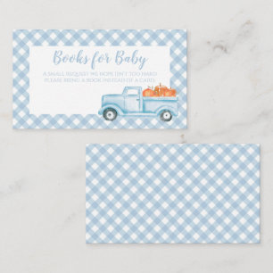 Pompoen Baby Shower blauwe geruite vrachtwagen Boe Informatiekaartje
