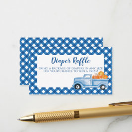 Pompoen Baby Shower blauwe geruite vrachtwagen lui Informatiekaartje